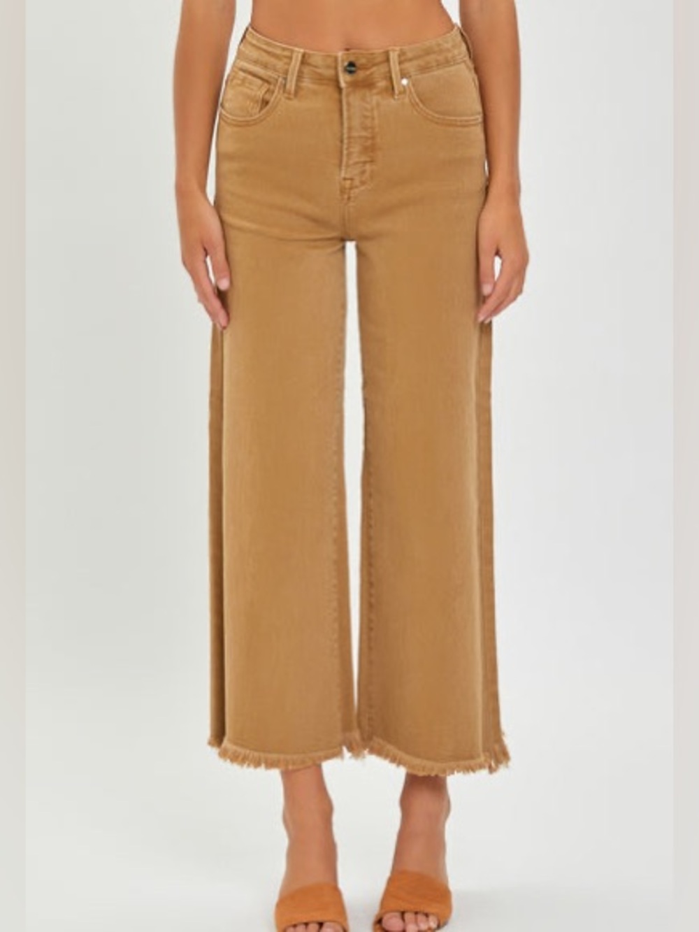 Risen high rise cropped wide leg tummy control jeans 24 / 0 tan boutique
